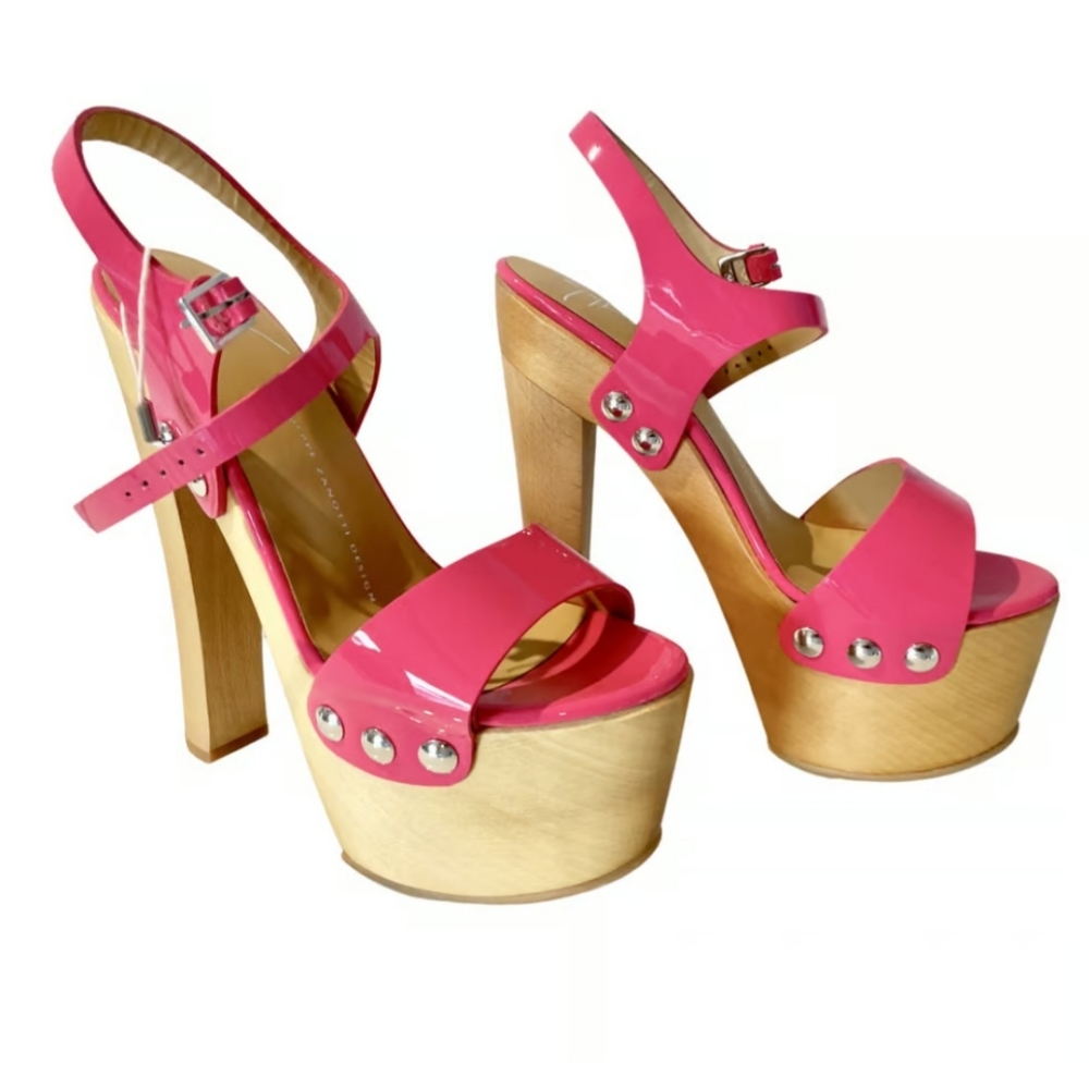 New Guiseppe Zanotti Sandals Patent Pink Leather Platforms Pumps "Betty"